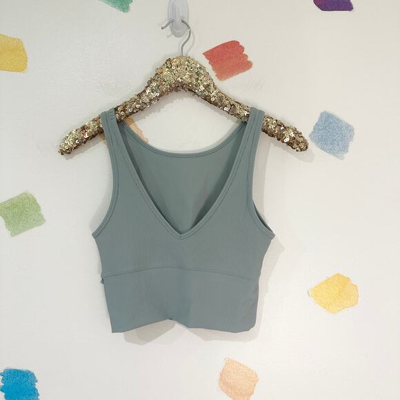 lululemon athletica Tops - S Lululemon Blue Green V Neck Ribbed Crop Top